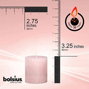 BOLSIUS Rustic Soft Pink Unscented Pillar Candles - 2.75" X 3.25" Decoration Candles Set of 3 - Clean Burning Dripless Dinner Candles for Wedding & Home Décor Party Restaurant Spa- Approx. (80x68m)
