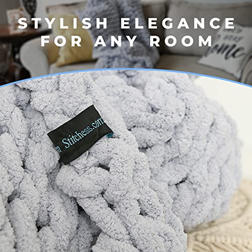 Chunky Knit Blanket Ultra Plush Throw Blanket for Couch or Bedroom Decor 60x80 - Bulky, Lightweight & Large Size, Grey Soft Blanket Breathable & Moisture Wicking (Grey Chenille-Extra Large Blanket)