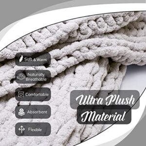 Chunky Knit Blanket Ultra Plush Throw Blanket for Couch or Bedroom Decor 60x80 - Bulky, Lightweight & Large Size, Grey Soft Blanket Breathable & Moisture Wicking (Grey Chenille-Extra Large Blanket)