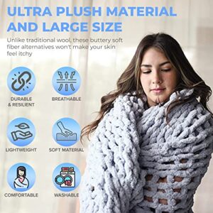 Chunky Knit Blanket Ultra Plush Throw Blanket for Couch or Bedroom Decor 60x80 - Bulky, Lightweight & Large Size, Grey Soft Blanket Breathable & Moisture Wicking (Grey Chenille-Extra Large Blanket)