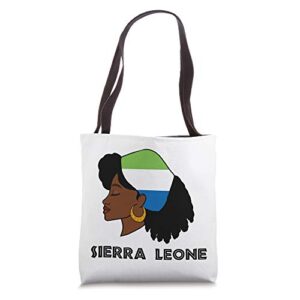 afro woman sierra leone flag, african tote bag