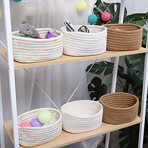 ABenkle Small Storage Basket Set of 2, Natural Cotton Rope Woven Baskets for Organizing, Tiny Oval Storage Baskets, Small Basket for Montessori, Baby Nursery Dog Toy Baskets, Bathroom Organization Bin