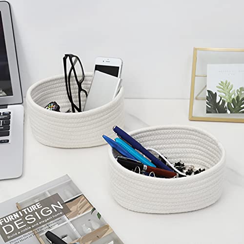 ABenkle Small Storage Basket Set of 2, Natural Cotton Rope Woven Baskets for Organizing, Tiny Oval Storage Baskets, Small Basket for Montessori, Baby Nursery Dog Toy Baskets, Bathroom Organization Bin