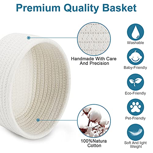 ABenkle Small Storage Basket Set of 2, Natural Cotton Rope Woven Baskets for Organizing, Tiny Oval Storage Baskets, Small Basket for Montessori, Baby Nursery Dog Toy Baskets, Bathroom Organization Bin