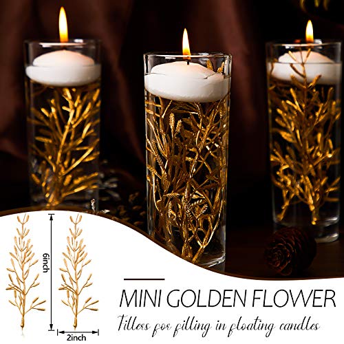 80 Pieces Faux Flowers for Centerpiece Vase, Filling in Floating Candles Mini Flower Filler for Wedding Dinning Table Party Home Bar Restaurant Decoration, 6 Inch (Gold)