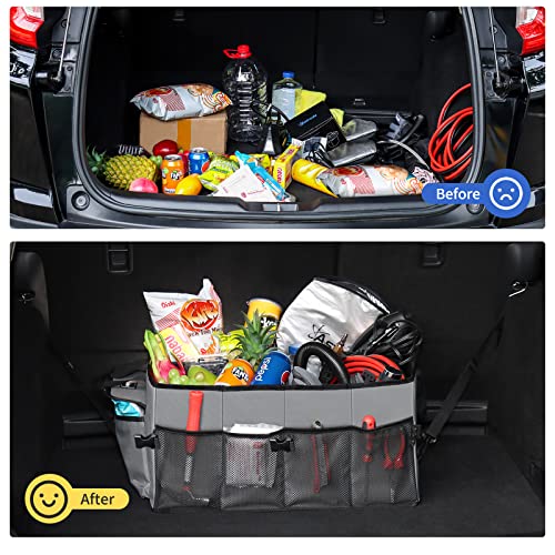 AstroAI Car Trunk Organizer for SUV Car Storage Organizer Truck Bed Organizer Collapsible Organizer Multi Compartments with 4 Adjustable Securing Straps Grey