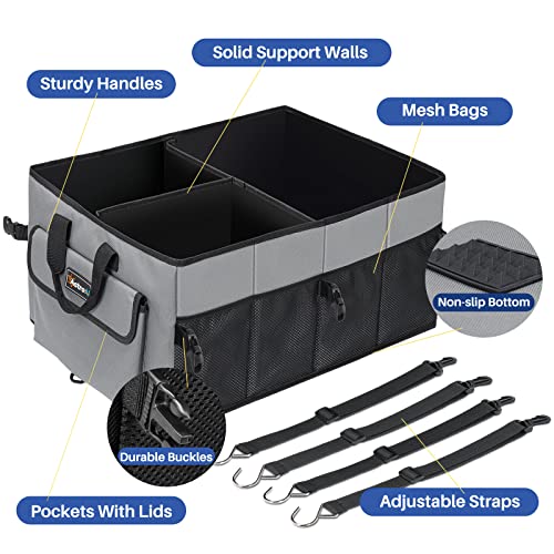 AstroAI Car Trunk Organizer for SUV Car Storage Organizer Truck Bed Organizer Collapsible Organizer Multi Compartments with 4 Adjustable Securing Straps Grey