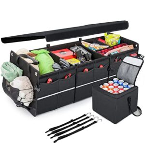 astroai car trunk organizer storage large for suv, truck, pickup, collapsible trunk organizer portable storage box with cooler bag, foldable cover, nylon handles, pu bottom and pe plate