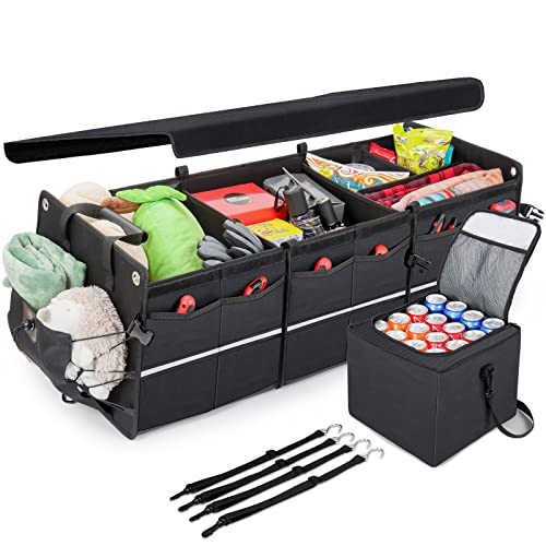 AstroAI Car Trunk Organizer Storage Large for SUV, Truck, Pickup, Collapsible Trunk Organizer Portable Storage Box with Cooler Bag, Foldable Cover, Nylon Handles, PU Bottom and PE Plate