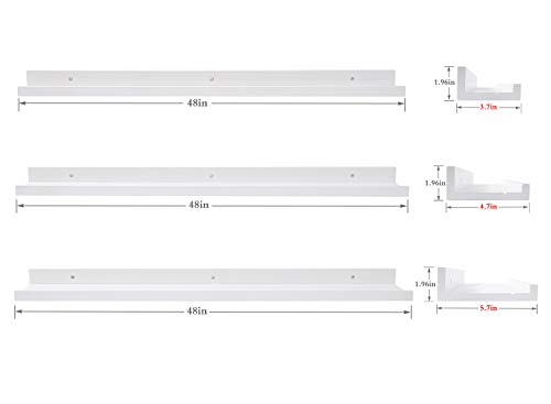 AZSKY 48Inch White Floating Shelves for Wall, Picture Ledge Shelf Set of 3 Different Sizes Wood Long Wall Shelves for Wall Bathroom Decor Kitchen Spice Rack Frames Set of 3