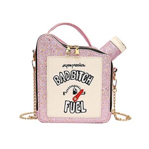 kuang! women fashion sequin crossbody bag girl’s fun gasoline handbag shoulder bag for women messenger tote bags (pink)