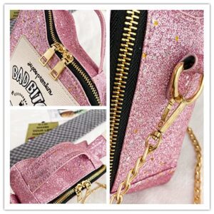 KUANG! Women Fashion Sequin Crossbody Bag Girl's Fun Gasoline Handbag Shoulder Bag for Women Messenger tote Bags (Pink)