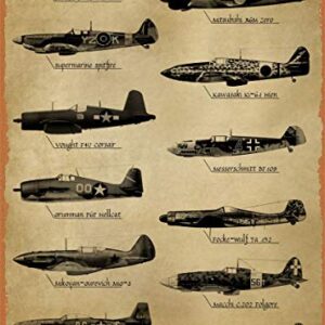 CharcasUS WWII Fighter Planes Metal Tin Sign Wall Decor Man Cave Military Fan Gift Home Bar Pub Decorative Military Posters 12x8 Inch