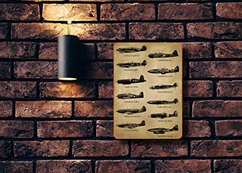 CharcasUS WWII Fighter Planes Metal Tin Sign Wall Decor Man Cave Military Fan Gift Home Bar Pub Decorative Military Posters 12x8 Inch