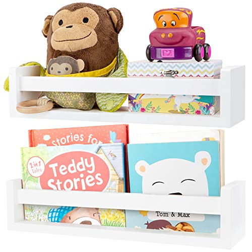 Jade Active Nursery Book Shelves - White Floating Bookshelf - Set of 2 Beautiful Floating Book Shelves for Kids Room - Nursery Decor, Bathroom or Baby Nursery