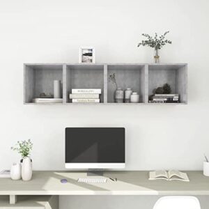 queen.y floating shelves set of 4, wall mounted cube shelves with cabinet, wall hanging storage shelves, home decor furniture, concrete grey