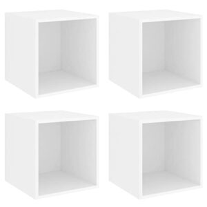 Queen.Y Floating Shelves Set of 4, Wall Mounted Cube Shelves with Cabinet, Wall Hanging Storage Shelves, Home Decor Furniture, White