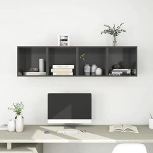 queen.y floating shelves set of 4, wall mounted cube shelves with cabinet, wall hanging storage shelves, home decor furniture, high gloss gray