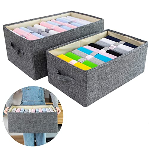 RUIBOLU 2 PACK Large Clothing Storage Bins, Foldable Storage Bins with 2 Handles, Fabric Cloth Bins Box for Closet Organization, Storage Baskets for Shelves, Home| Office, Large Gray (GRAY)