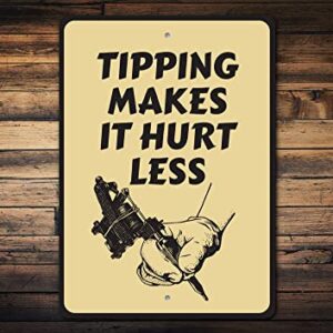 Tipping Makes It Hurt Less Sign Art Metal Tin Sign Wall Poster Gift Wall Hanging Tattoo Shop Decor Sign 8x12inch