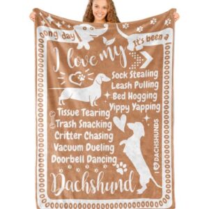 innobeta dachshund gifts, dachshund flannel blanket for dachshund lovers, soft throw blanket for women, her, adults, friends, wife, bed, sofa blanket – brown 50″x 65″