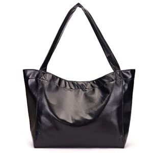 women’s leather tote purses designer handbags shoulder bucket tote bag with top handles (black 2)