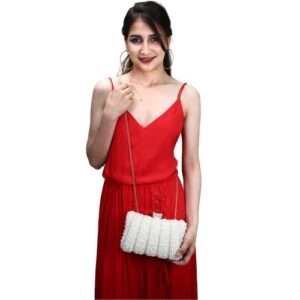 BESTYROCLY White Clutch Purses for Women Pearl Handbag Evening Bag for Bride Wedding Party