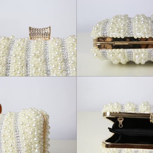 BESTYROCLY White Clutch Purses for Women Pearl Handbag Evening Bag for Bride Wedding Party