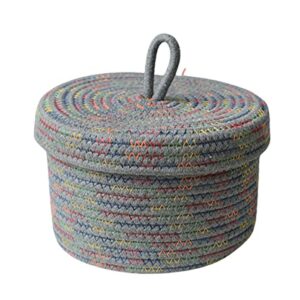 sdlajolla storage basket with lid woven cotton rope storage basket home decoration for shelves bedside coffee table suitable for storaging scissors rubber band paperclip
