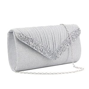 gabrine women’s shiny rhinestone evening bag pleated envelop bag handbag clutch purse for wedding party prom