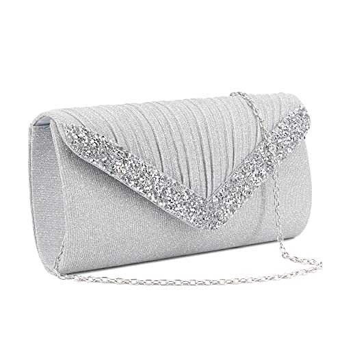 Gabrine Women's Shiny Rhinestone Evening Bag Pleated Envelop Bag Handbag Clutch Purse for Wedding Party Prom