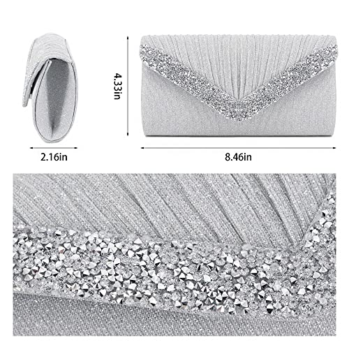 Gabrine Women's Shiny Rhinestone Evening Bag Pleated Envelop Bag Handbag Clutch Purse for Wedding Party Prom