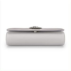 Mulian LilY M102 Silver Evening Bags For Women Pleated Satin Rhinestone Brooch Prom Clutch Purse With Detachable Chain Strap Silver