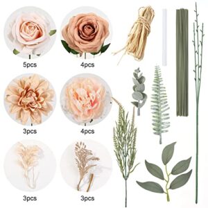 YYHUAWU Artificial Flowers Combo Box Set Gradient Color Flower Leaf with Stems for DIY Wedding Bouquets Centerpieces Baby Shower Party Home Decorations Nude Color