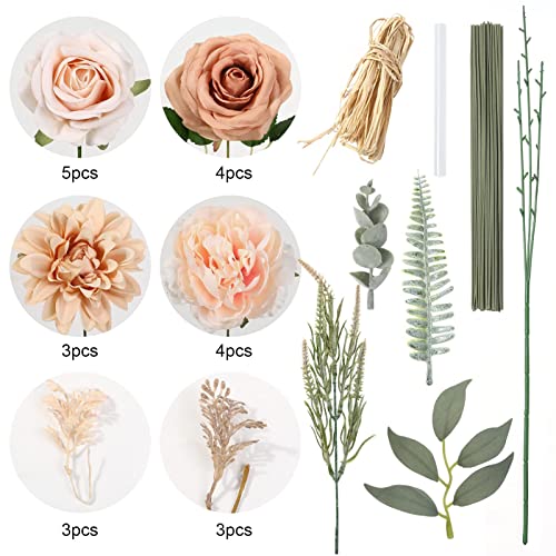 YYHUAWU Artificial Flowers Combo Box Set Gradient Color Flower Leaf with Stems for DIY Wedding Bouquets Centerpieces Baby Shower Party Home Decorations Nude Color