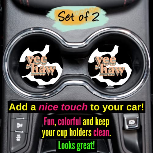 Upnow Pro Funny Car Coasters Cup Holders - 2 Pack, Cow Print Car Accessories Women, Farm Animal, Cute Car Cup Holder Coaster, Absorbent Ceramic Car Coaster Keep Cupholder Clean w/ Cork Base, Set of 2