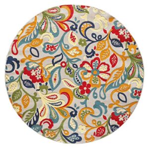 new home speak mid-century floral indoor / outdoor area rug – multi 7’10’ round