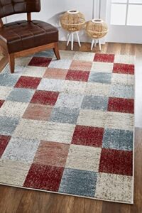 new home stain resistant checkered 9′ x 12′ area rug in brown
