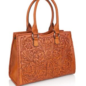 Mauzari Carlotta Women's Extra Large Tooled Leather Tote (Chestnut)