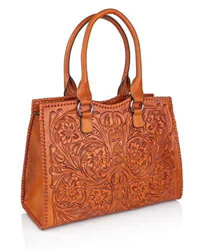 Mauzari Carlotta Women's Extra Large Tooled Leather Tote (Chestnut)