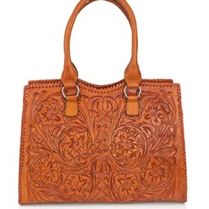 Mauzari Carlotta Women's Extra Large Tooled Leather Tote (Chestnut)