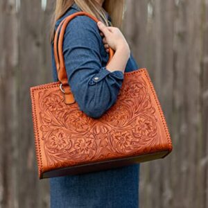 Mauzari Carlotta Women's Extra Large Tooled Leather Tote (Chestnut)