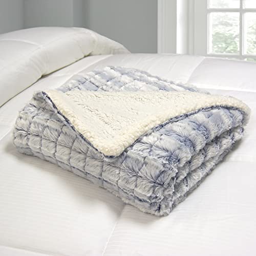 Blue Ridge Home Fashions Micromink Luxury Sherpa Blanket Reversible Throw Size 50 x 60'' Cozy Blanket Extra Warm Super Soft Cozy Plush for Couch/Bed -Navy, 2PACK, (K418242)