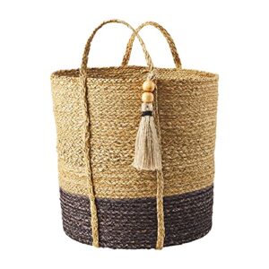 Mud Pie Seagrass Black Basket Set, Brown, 16" x 16" dia