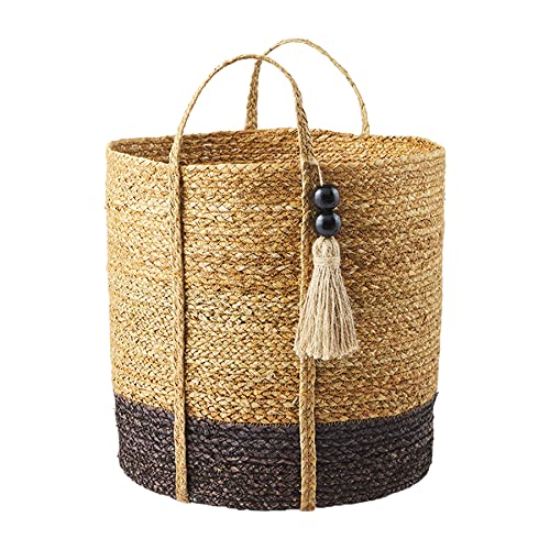 Mud Pie Seagrass Black Basket Set, Brown, 16" x 16" dia