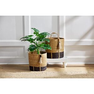 Mud Pie Seagrass Black Basket Set, Brown, 16" x 16" dia