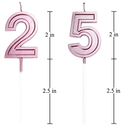 25th Birthday Candles Cake Numeral Candles Happy Birthday Cake Candles Topper Decoration for Birthday Wedding Anniversary Celebration Supplies (Rose Gold)