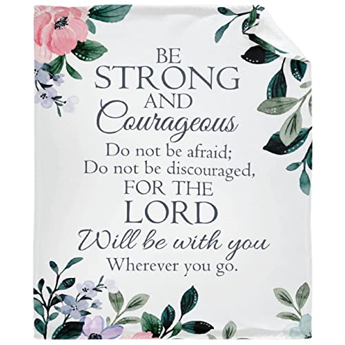 Prayer Blanket Throw with Scripture Bible Verse- Be Strong and Courageous Joshua 1:9, Religious Gift for Women Men Christian Spiritual Healing Blanket Home Bed Couch Teen Size 50"x60" Flower