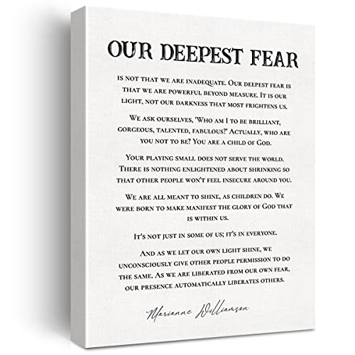 Inspirational Quote Canvas Wall Art Motivational Our Deepest Fear Quotes Canvas Print Positive Canvas Painting Wall Decor Framed Gift 12x15 Inch