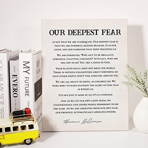 Inspirational Quote Canvas Wall Art Motivational Our Deepest Fear Quotes Canvas Print Positive Canvas Painting Wall Decor Framed Gift 12x15 Inch